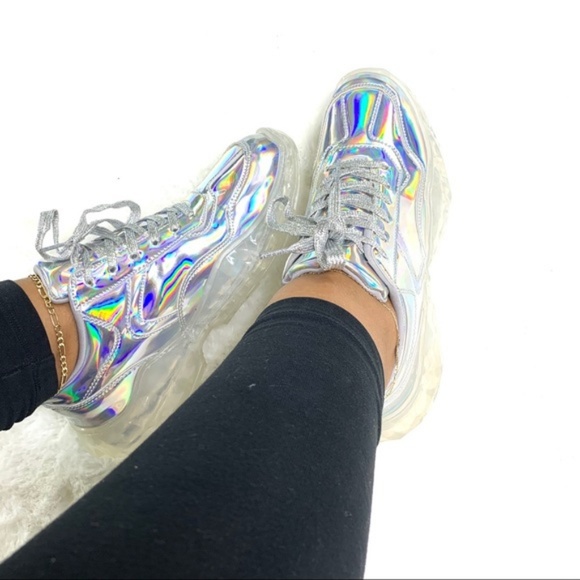 RESTOCKED!! Silver Holographic Fashion Sneakers - Picture 6 of 7